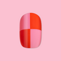 Pink Checker Party | Short | Round - Tab Press-On on customer hand