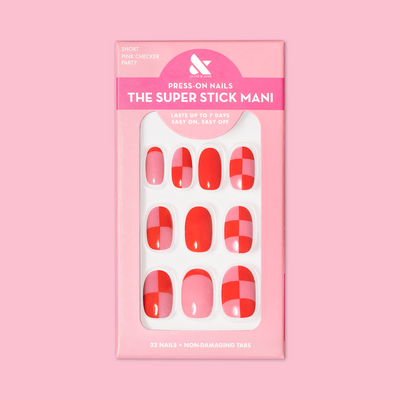 Pink Checker Party | Short | Round - Tab Press-On Pink Checker Party | Short | Round - Tab Press-On  Tab Press-On